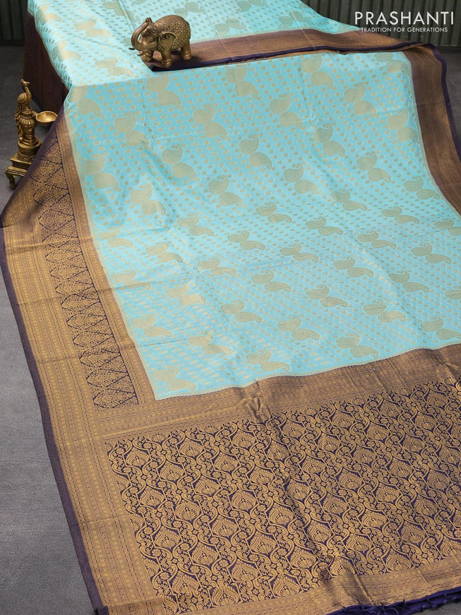 Banarasi semi crepe silk saree light blue and dark blue with allover zari woven paisley butta weaves and long zari woven border - {{ collection.title }} by Prashanti Sarees