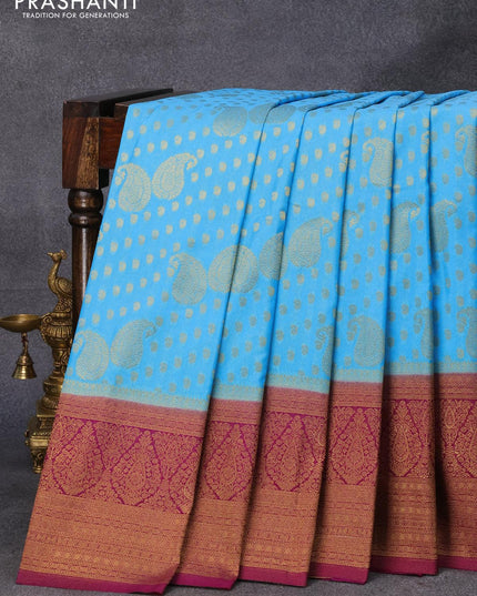 Banarasi semi crepe silk saree light blue and purple with allover zari woven paisley butta weaves and long zari woven border - {{ collection.title }} by Prashanti Sarees