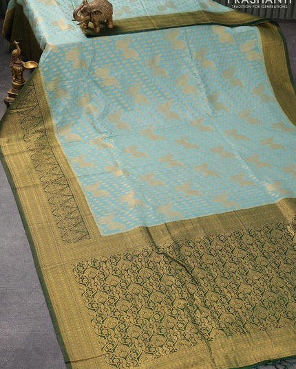 Banarasi semi crepe silk saree pastel blue and green with allover zari woven paisley butta weaves and long zari woven border - {{ collection.title }} by Prashanti Sarees
