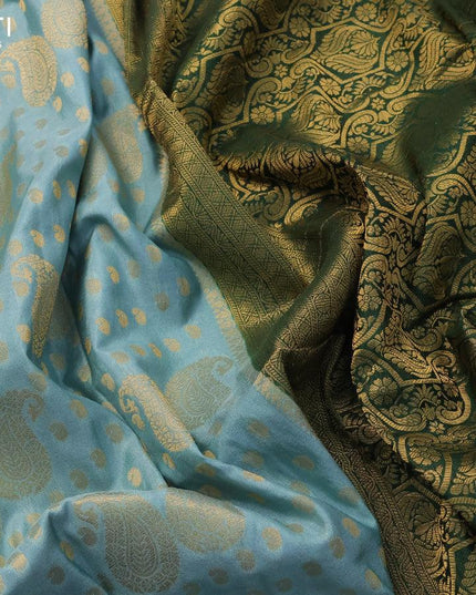 Banarasi semi crepe silk saree pastel blue and green with allover zari woven paisley butta weaves and long zari woven border - {{ collection.title }} by Prashanti Sarees