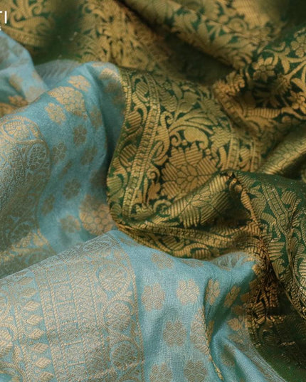 Banarasi semi crepe silk saree pastel blue shade and green with allover zari weaves and zari woven border - {{ collection.title }} by Prashanti Sarees