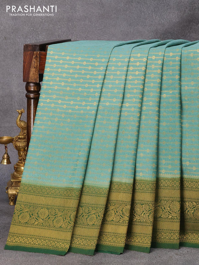 Banarasi semi crepe silk saree pastel green shade and green with allover zari weaves and zari woven border - {{ collection.title }} by Prashanti Sarees