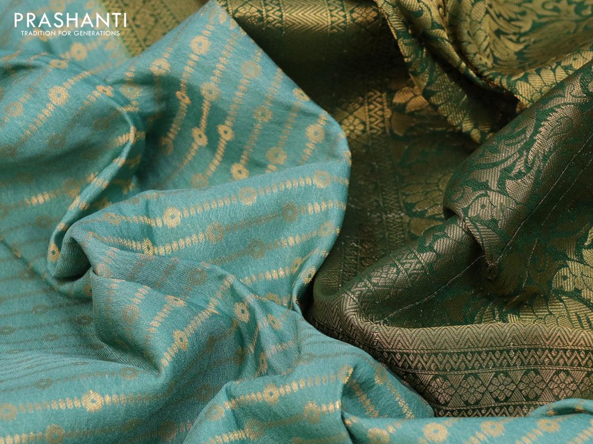 Banarasi semi crepe silk saree pastel green shade and green with allover zari weaves and zari woven border - {{ collection.title }} by Prashanti Sarees