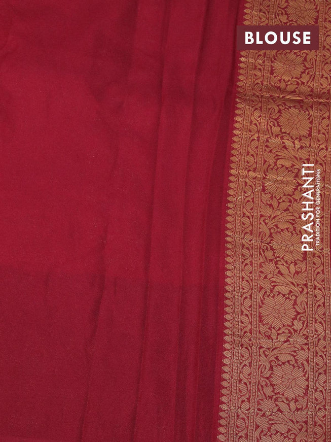 Banarasi semi crepe silk saree peach orange and maroon with allover zari weaves and zari woven border - {{ collection.title }} by Prashanti Sarees