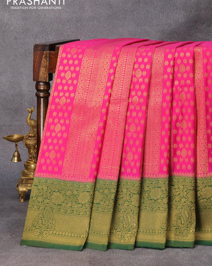 Banarasi semi crepe silk saree pink and green with allover zari weaves and zari woven border - {{ collection.title }} by Prashanti Sarees