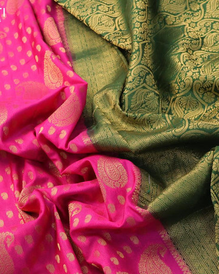 Banarasi semi crepe silk saree pink and green with allover zari woven paisley butta weaves and long zari woven border - {{ collection.title }} by Prashanti Sarees
