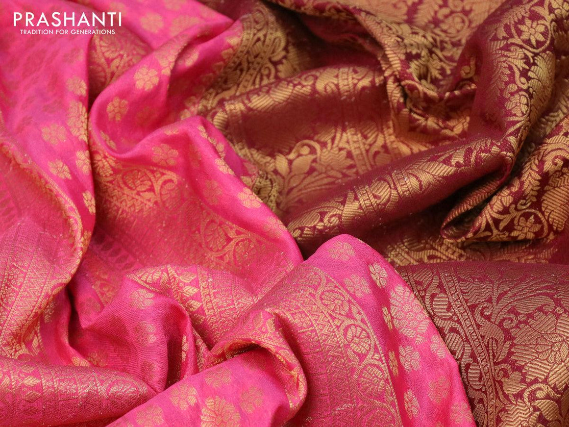 Banarasi semi crepe silk saree pink and maroon with allover zari weaves and zari woven border - {{ collection.title }} by Prashanti Sarees
