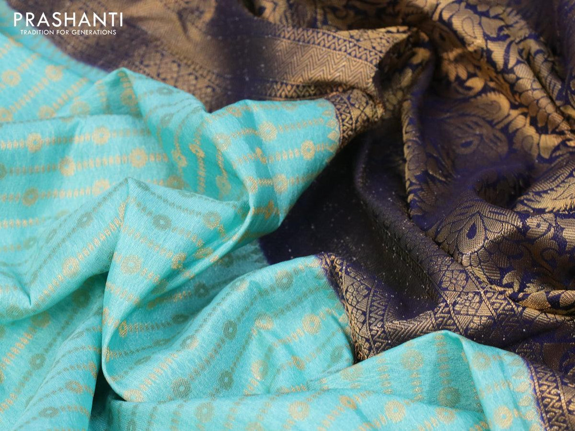 Banarasi semi crepe silk saree teal blue and dark blue with allover zari weaves and zari woven border - {{ collection.title }} by Prashanti Sarees