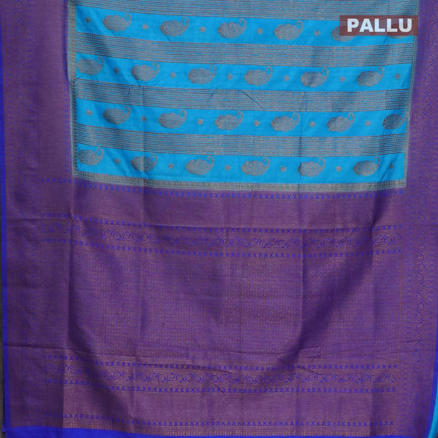 Banarasi semi dupion saree cs blue and blue with allover thread & zari weaves and zari woven border - {{ collection.title }} by Prashanti Sarees