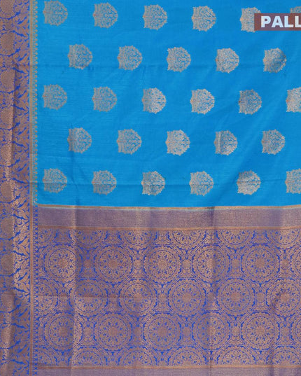 Banarasi semi dupion saree cs blue and blue with allover thread & zari woven buttas and long zari woven border - {{ collection.title }} by Prashanti Sarees