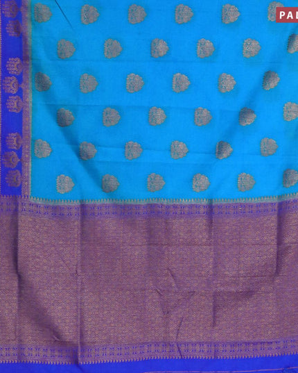 Banarasi semi dupion saree cs blue and royal blue with thread & zari woven buttas and long zari woven border - {{ collection.title }} by Prashanti Sarees