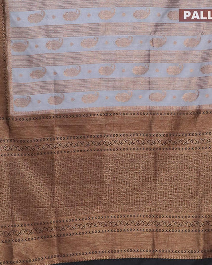 Banarasi semi dupion saree grey and black with allover thread & zari weaves and zari woven border - {{ collection.title }} by Prashanti Sarees