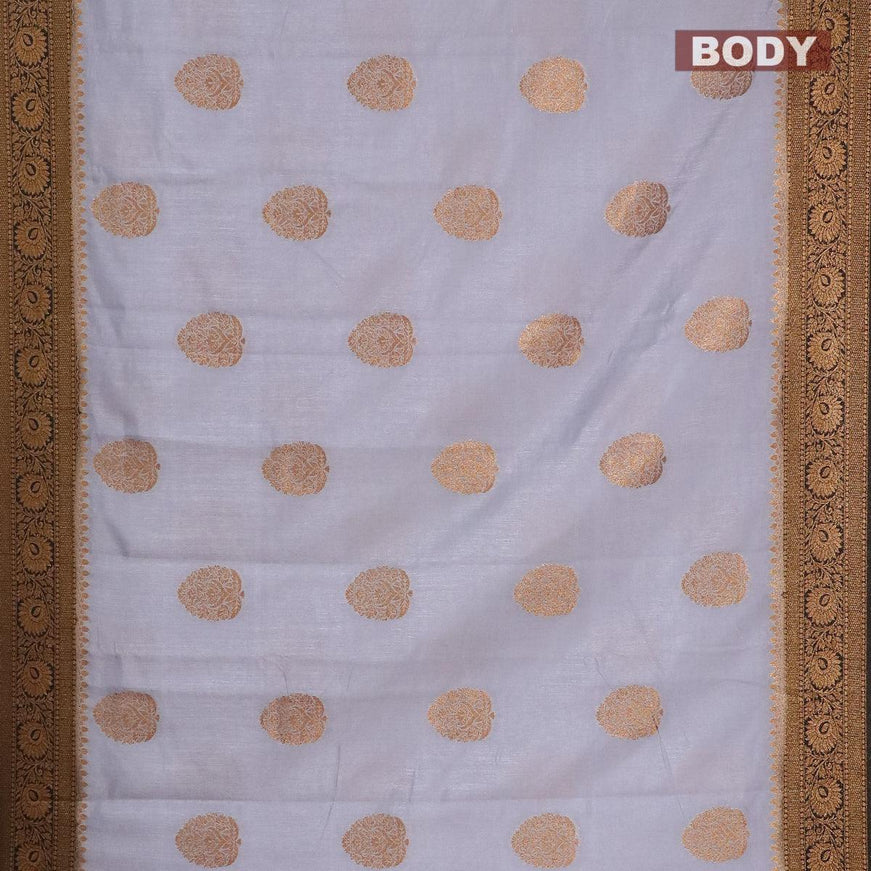 Banarasi semi dupion saree grey and black with thread & zari woven buttas and zari woven border - {{ collection.title }} by Prashanti Sarees