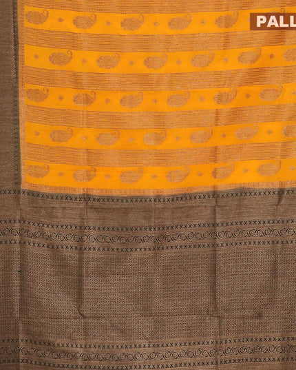 Banarasi semi dupion saree mango yellow and bottle green with allover thread & zari weaves and zari woven border - {{ collection.title }} by Prashanti Sarees