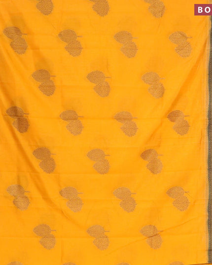 Banarasi semi dupion saree mango yellow and bottle green with allover thread & zari woven buttas and zari woven border - {{ collection.title }} by Prashanti Sarees
