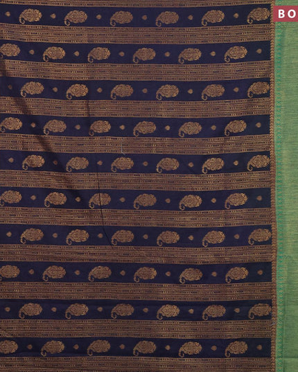 Banarasi semi dupion saree navy blue and green with allover thread & zari weaves and zari woven border - {{ collection.title }} by Prashanti Sarees