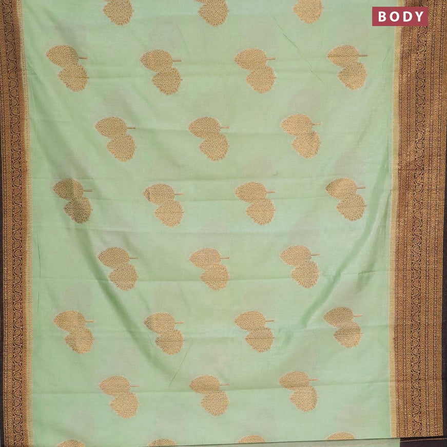 Banarasi semi dupion saree pastel green and deep coffee brown with allover thread & zari woven buttas and zari woven border - {{ collection.title }} by Prashanti Sarees