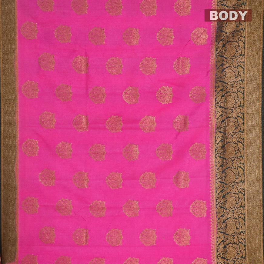 Banarasi semi dupion saree pink and bottle green with allover thread & zari woven buttas and long zari woven border - {{ collection.title }} by Prashanti Sarees