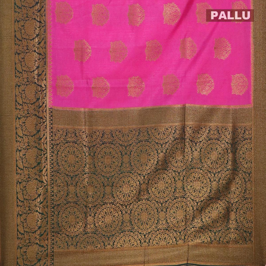 Banarasi semi dupion saree pink and bottle green with allover thread & zari woven buttas and long zari woven border - {{ collection.title }} by Prashanti Sarees