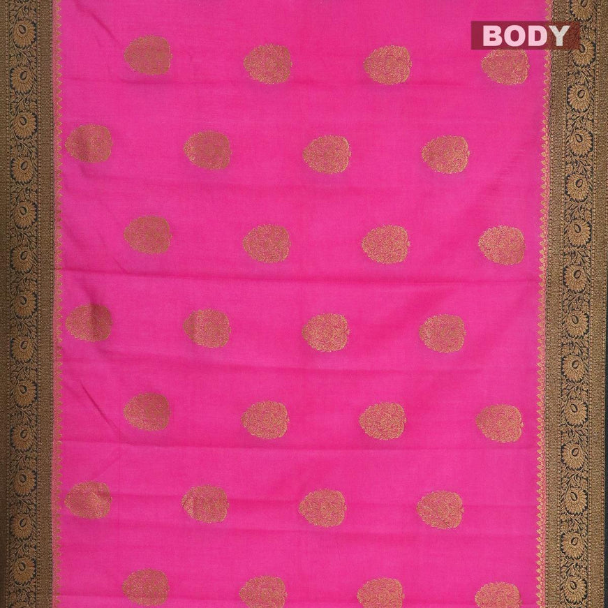 Violet Dupion Silk Saree Accentuated with Buttas All Over Its Body, Highlighted by a Self-Border of Geometric Patterns, Pallu Steeped with Stripes, and Paired with a Matching Blouse main image 0