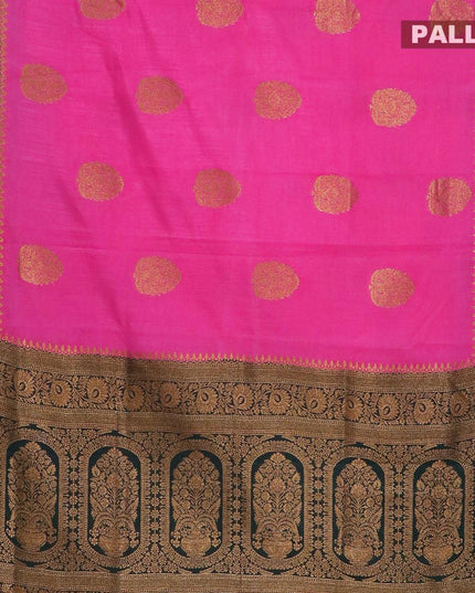 Banarasi semi dupion saree pink and bottle green with thread & zari woven buttas and zari woven border - {{ collection.title }} by Prashanti Sarees