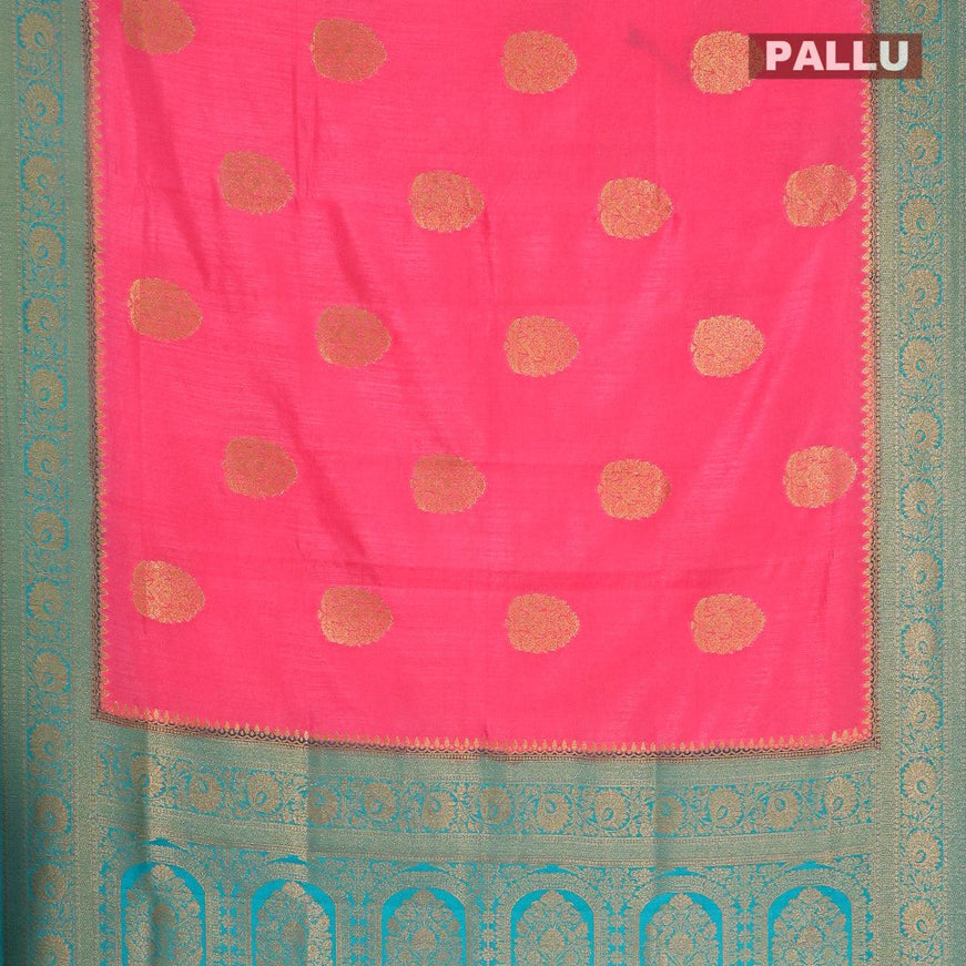 Banarasi semi dupion saree pink and teal blue with thread & zari woven buttas and zari woven border - {{ collection.title }} by Prashanti Sarees