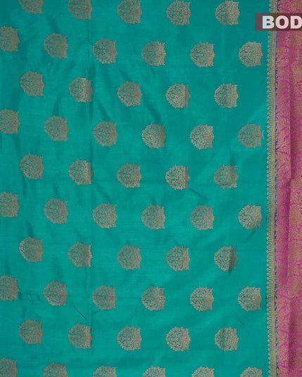 Banarasi semi dupion saree teal blue and pink with allover thread & zari woven buttas and long zari woven border - {{ collection.title }} by Prashanti Sarees