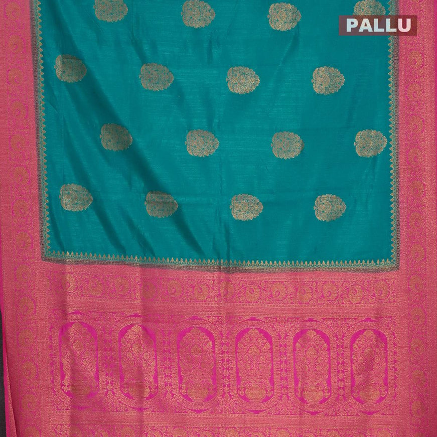 Banarasi semi dupion saree teal blue and pink with thread & zari woven buttas and zari woven border - {{ collection.title }} by Prashanti Sarees