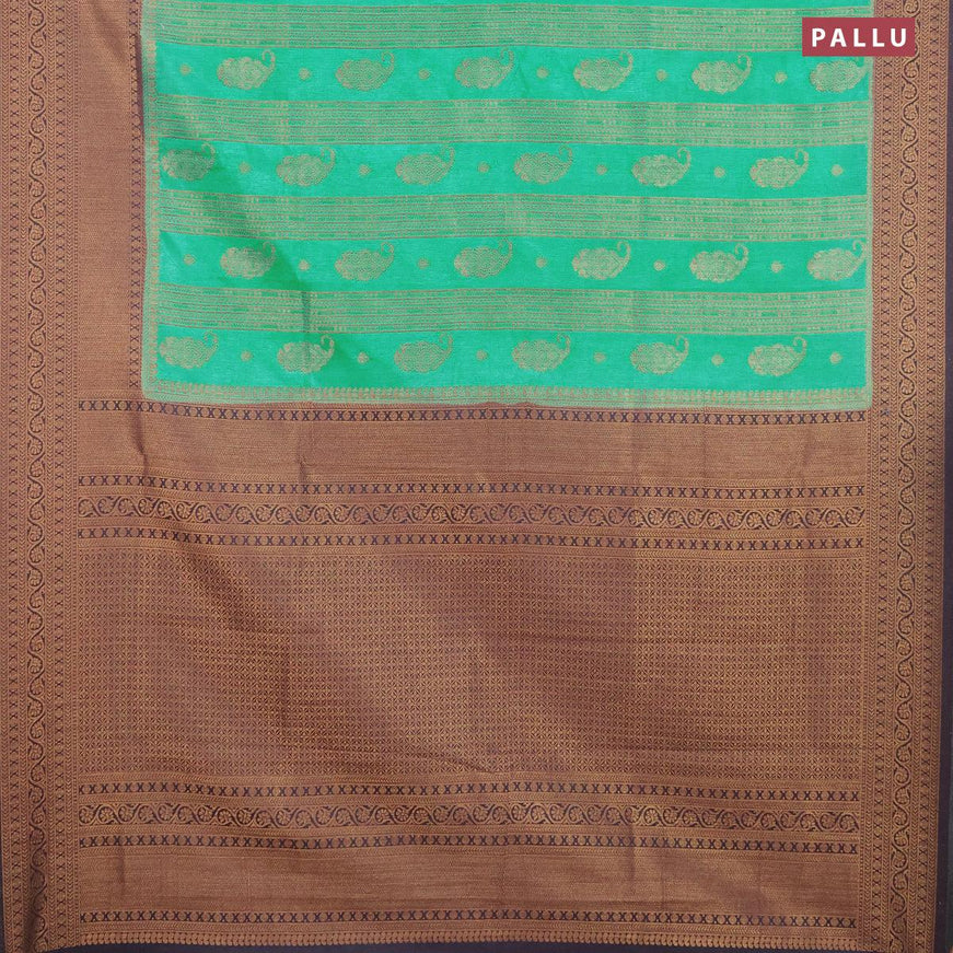 Banarasi semi dupion saree teal green and deep jamun shade with allover thread & zari weaves and zari woven border - {{ collection.title }} by Prashanti Sarees