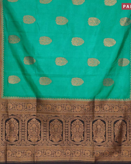 Banarasi semi dupion saree teal green and deep jamun shade with thread & zari woven buttas and zari woven border - {{ collection.title }} by Prashanti Sarees