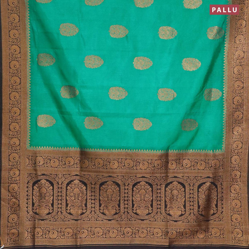 Banarasi semi dupion saree teal green and deep jamun shade with thread & zari woven buttas and zari woven border - {{ collection.title }} by Prashanti Sarees