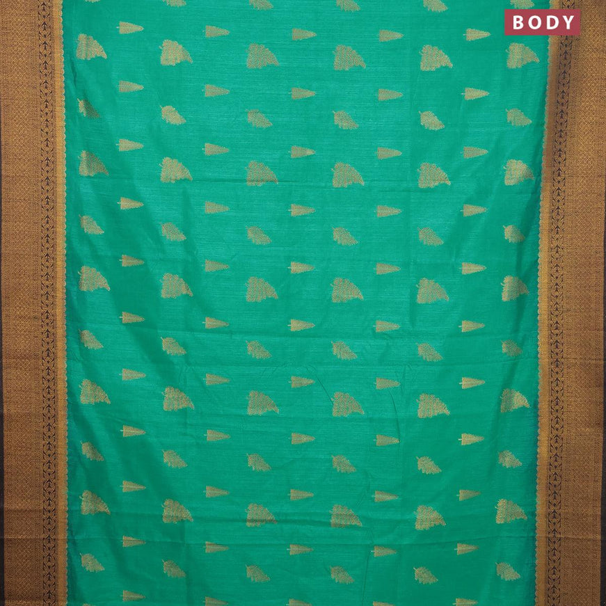 Banarasi semi dupion saree teal green and wine shade with allover thread & zari woven buttas and long zari woven border - {{ collection.title }} by Prashanti Sarees