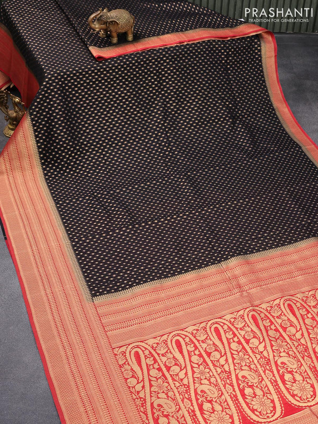 Banarasi semi georgette saree black and red with with allover zari woven butta weaves and zari woven border - {{ collection.title }} by Prashanti Sarees