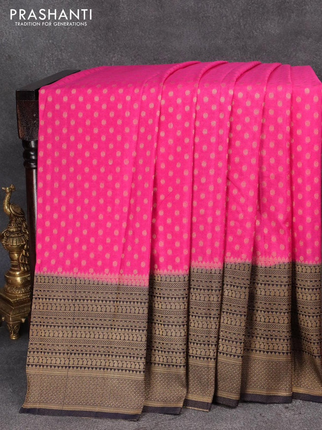 Banarasi semi georgette saree pink and navy blue with with allover zari woven butta weaves and long zari woven border - {{ collection.title }} by Prashanti Sarees