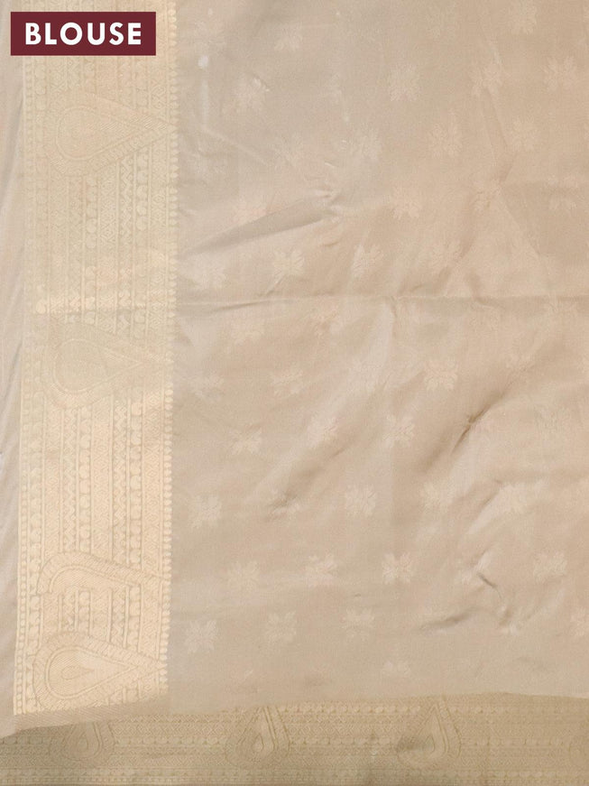 Banarasi softy silk saree beige and dark beige with allover zari weaves & floral digital prints and zari woven border - {{ collection.title }} by Prashanti Sarees