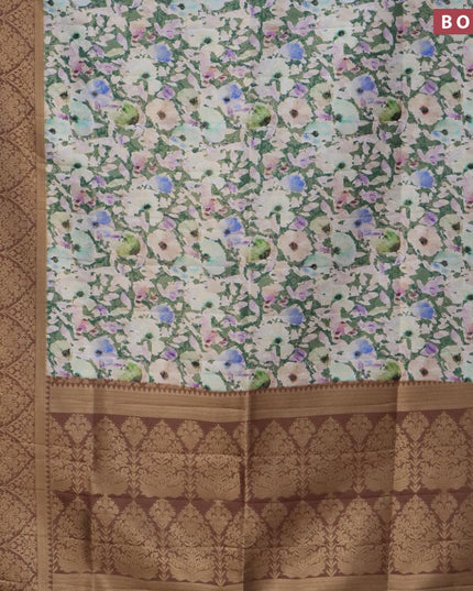 Banarasi softy silk saree dark green with allover zari weaves & floral digital prints and long zari woven border - {{ collection.title }} by Prashanti Sarees