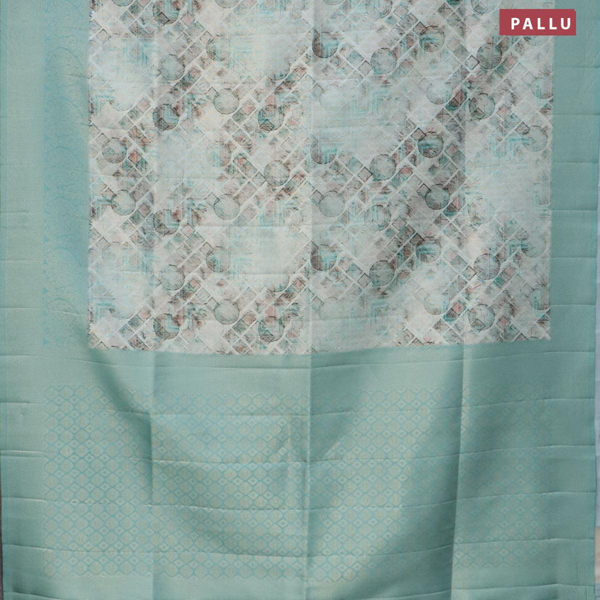 Banarasi softy silk saree light blue shade and pastel blue with allover zari weaves & geometric digital prints and long zari woven border - {{ collection.title }} by Prashanti Sarees