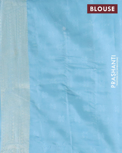 Banarasi softy silk saree pastel blue with allover zari weaves & floral digital prints and zari woven border - {{ collection.title }} by Prashanti Sarees