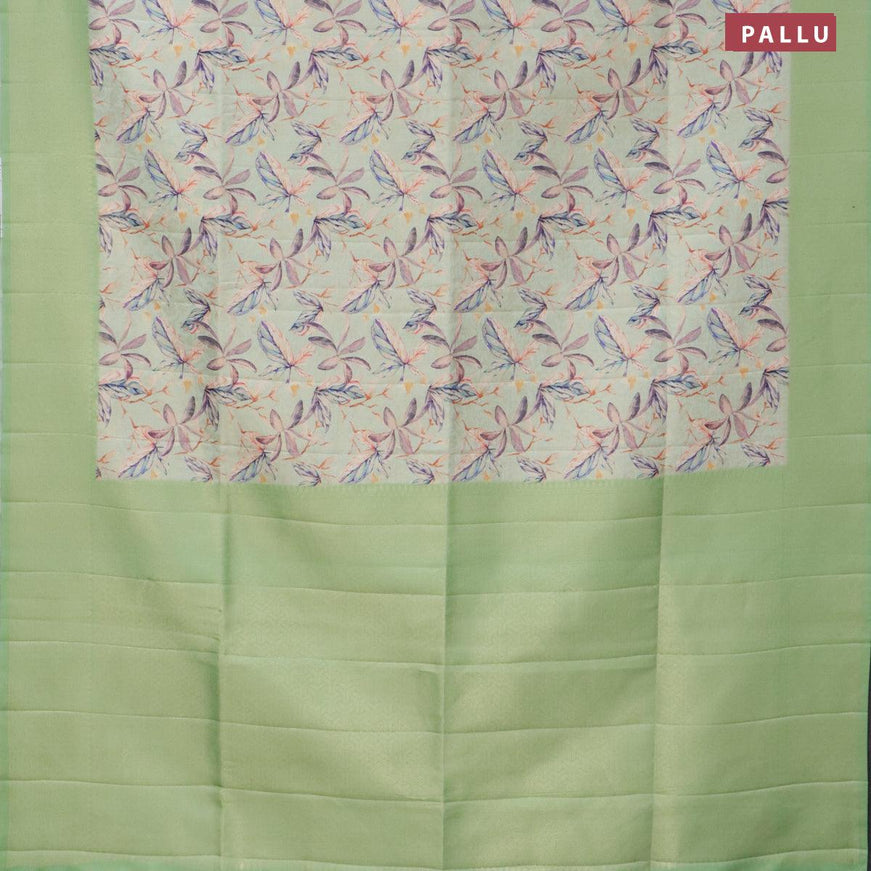 Banarasi softy silk saree pastel green shade and green with allover zari weaves & floral digital prints and zari woven border - {{ collection.title }} by Prashanti Sarees