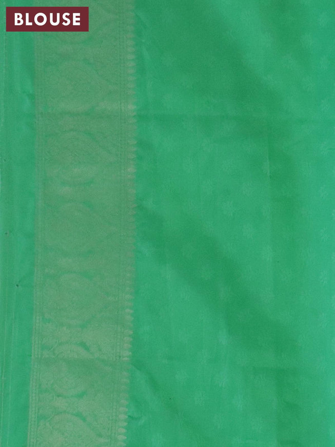 Banarasi softy silk saree pastel grey and teal green with allover zari weaves & floral digital prints and long zari woven border - {{ collection.title }} by Prashanti Sarees