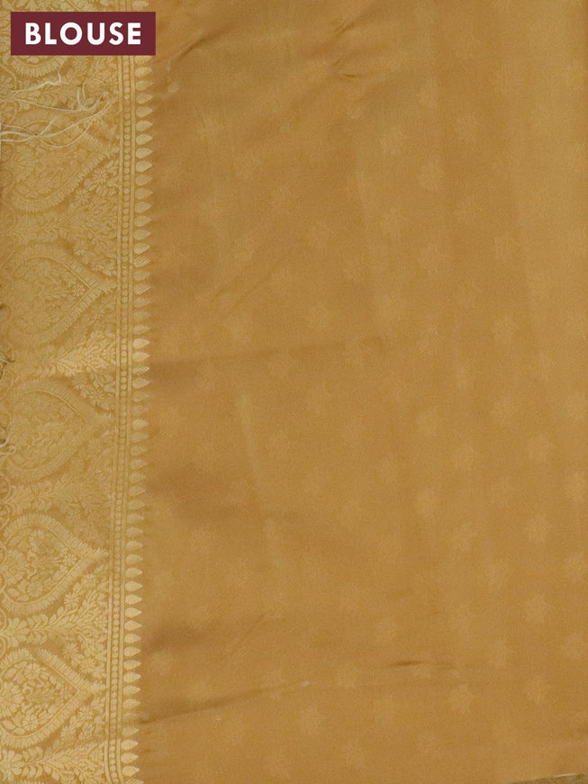 Banarasi softy silk saree teal blue and dark khaki shade with allover zari weaves & floral digital prints and long zari woven border - {{ collection.title }} by Prashanti Sarees