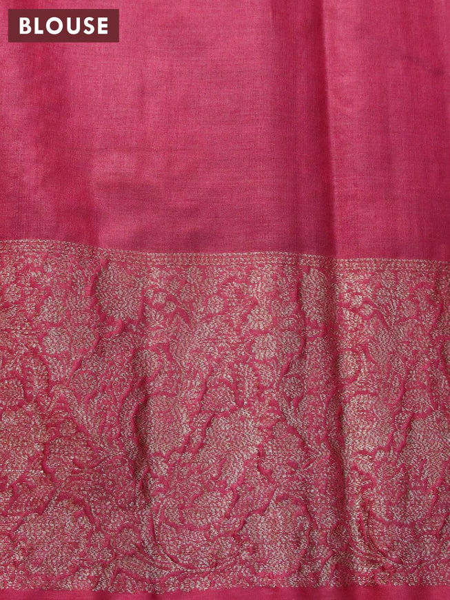 Banarasi tussar silk saree dark green and maroon with thread & zari woven buttas and long woven border - {{ collection.title }} by Prashanti Sarees
