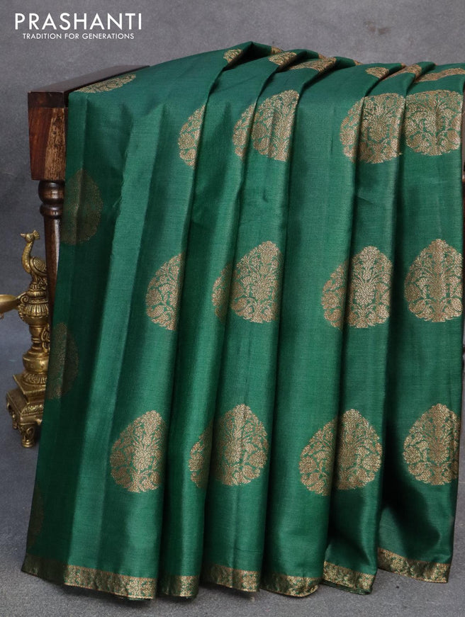 Banarasi tussar silk saree green and maroon with thread & zari woven buttas and piping border - {{ collection.title }} by Prashanti Sarees