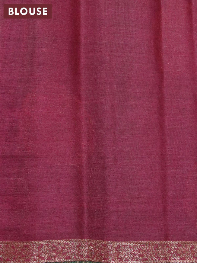 Banarasi tussar silk saree green and maroon with thread & zari woven buttas and piping border - {{ collection.title }} by Prashanti Sarees
