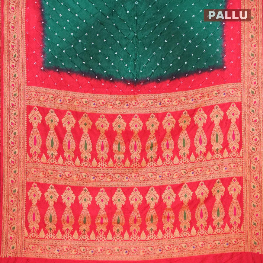 Bandhani saree green and red with bandhani prints and banarasi style mina border - {{ collection.title }} by Prashanti Sarees