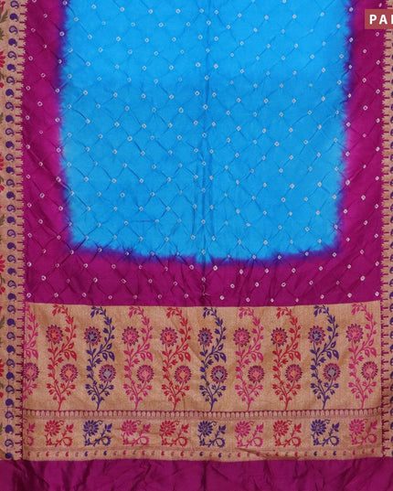 Bandhani saree light blue and purple with bandhani prints and banarasi style mina border - {{ collection.title }} by Prashanti Sarees
