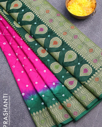 Bandhani saree magenta pink and green with bandhani prints and banarasi style mina border - {{ collection.title }} by Prashanti Sarees