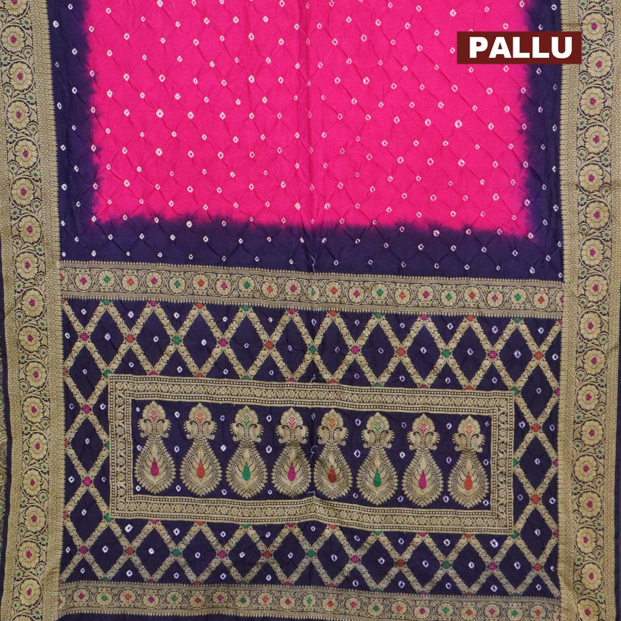 Bandhani saree pink and dark blue with bandhani prints and banarasi style mina border - {{ collection.title }} by Prashanti Sarees