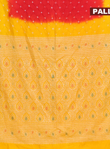 Bandhani saree red and mango yellow with bandhani prints and banarasi style mina border - {{ collection.title }} by Prashanti Sarees