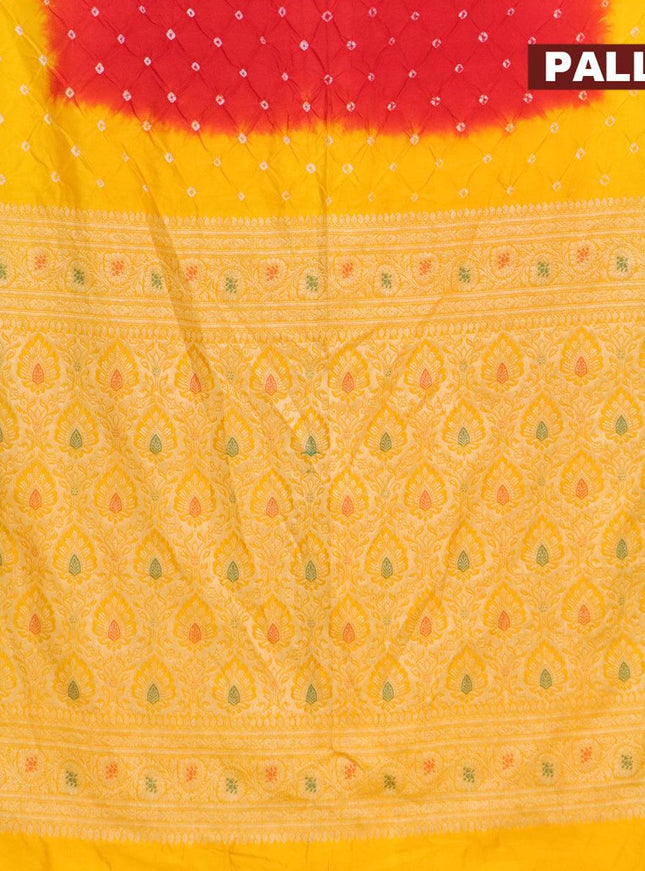 Bandhani saree red and mango yellow with bandhani prints and banarasi style mina border - {{ collection.title }} by Prashanti Sarees